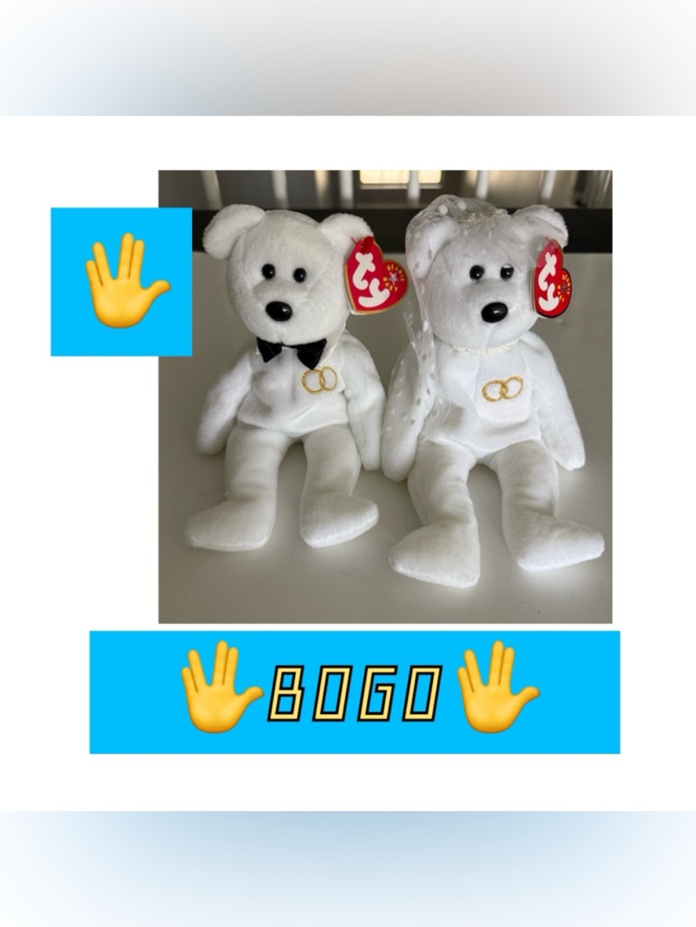 🖖BOGO🖖2001 Mr. & Mrs. The Bears Beanies (Wedding Couple-Bride & Groom)